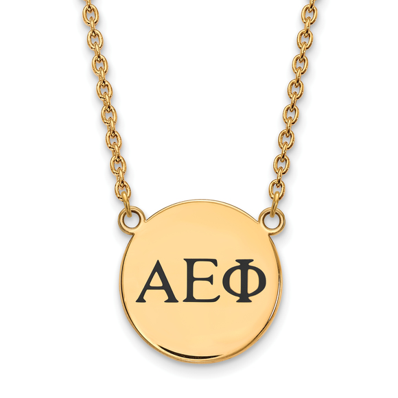 Sterling Gold-plate Alpha Epsilon Phi Small Black Enamel Pendant 18" Necklace - Picture 1 of 2